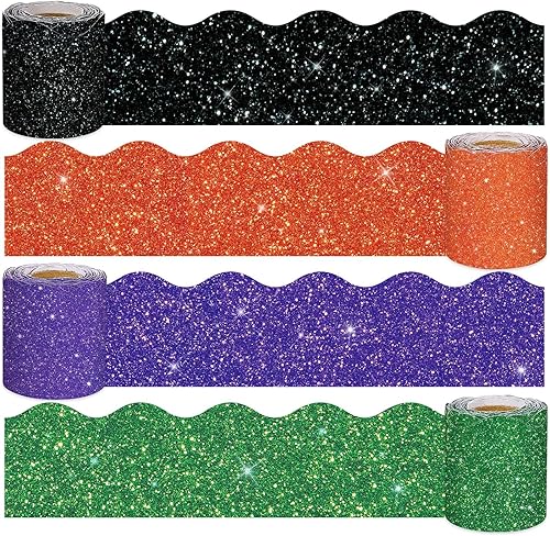 Miniatura 1 de Whaline Bordes de tablón de anuncios de Halloween de 131.2 pies con brillantina, verde, morado, negro y naranja, tiras de tablero de anuncios