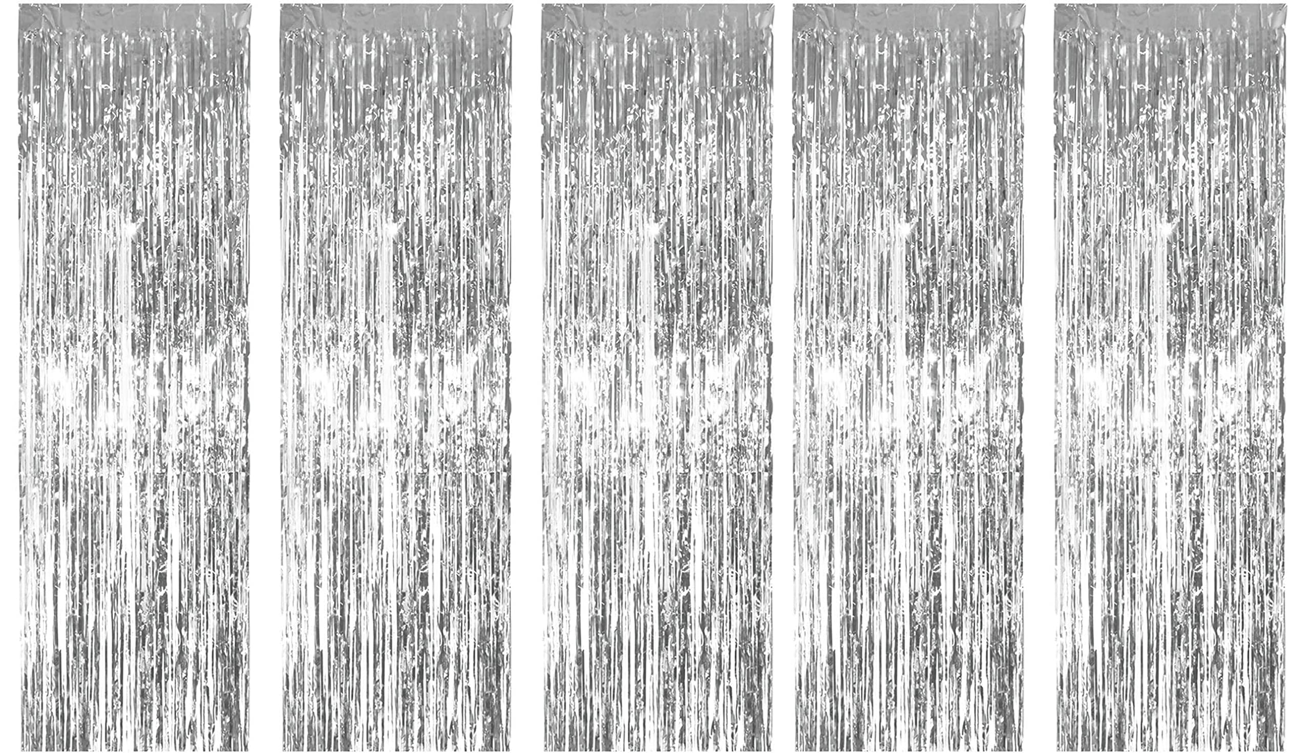WILDCROC Silver Metallic Fringe Foil Curtain, 5 Pieces, 3 x 6 ft | Foil Curtain Decoration for Birthday, Anniversary Marriage and Bachelorette