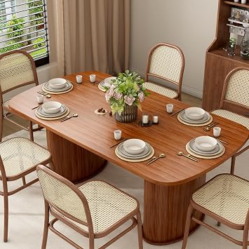 Wood Oval Dining Table, 63" Modern Rectangle Dining Table for 4-6 People, Easy to Assemble Accent Kitchen Table Oval with Ripple Legs for Dining Room, Home, Office, Meeting Room