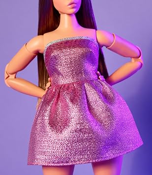 Barbie Looks Doll, Collectible No. 24 with Brown Hair & Modern Y2K Fashion, Shimmery Pink Strapless Dress with Peep-Toe Heels