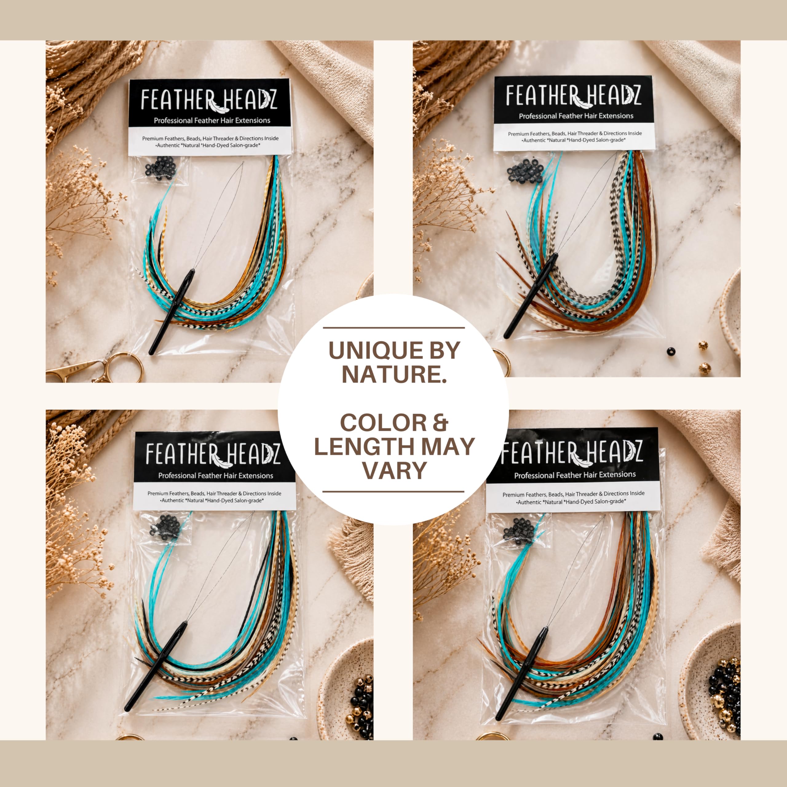 21 Feather Hair Extensions DIY Kit with Micro-Link Beads 9-14 Inch Boho Style Amazon.com: 21 Rainbow Grizzly Color Hair Extensions – 9”–14  main image 4