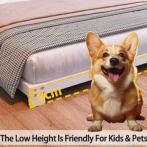 Miniatura 6 de Marco de cama de 3 pulgadas, tamaño matrimonial, perfil bajo, plataforma de alta resistencia, no necesita somier, fácil montaje, sin ruido, color