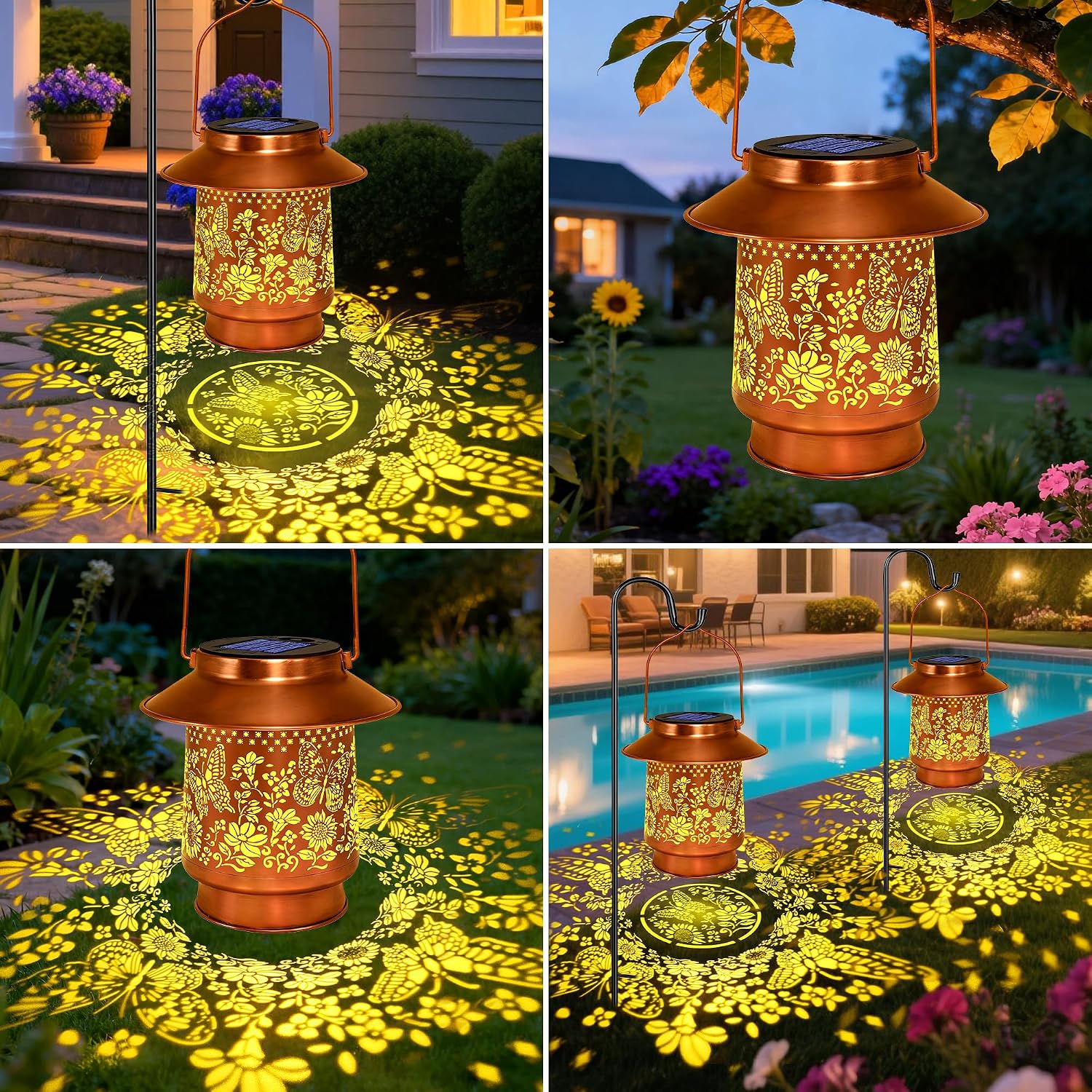 Butterfly Solar Lanterns Outdoor Garden Decor, Butterfly Gifts for Women Mom Grandma Birthday Hanging Metal Solar Lights Waterproof Decoration for Garden Yard Lawn Patio