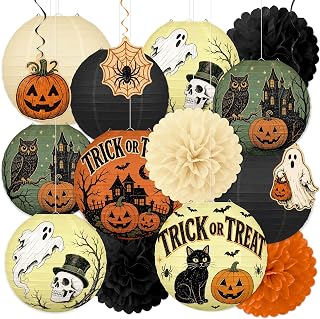 Renbuzhu 16Pcs Halloween Decorations Paper Lanterns Party Decor Set