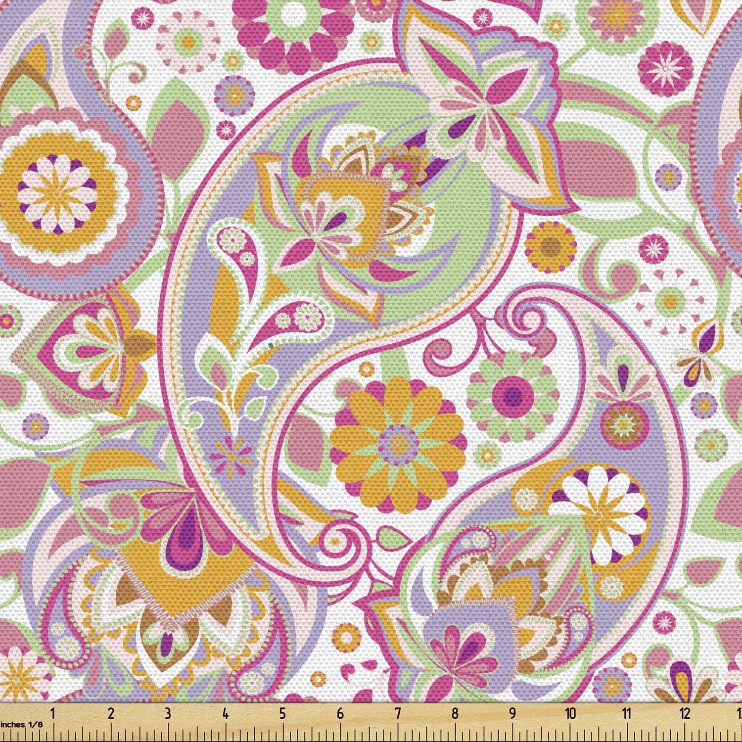 Ambesonne Paisley Fabric by The Yard, Traditional Inspired
