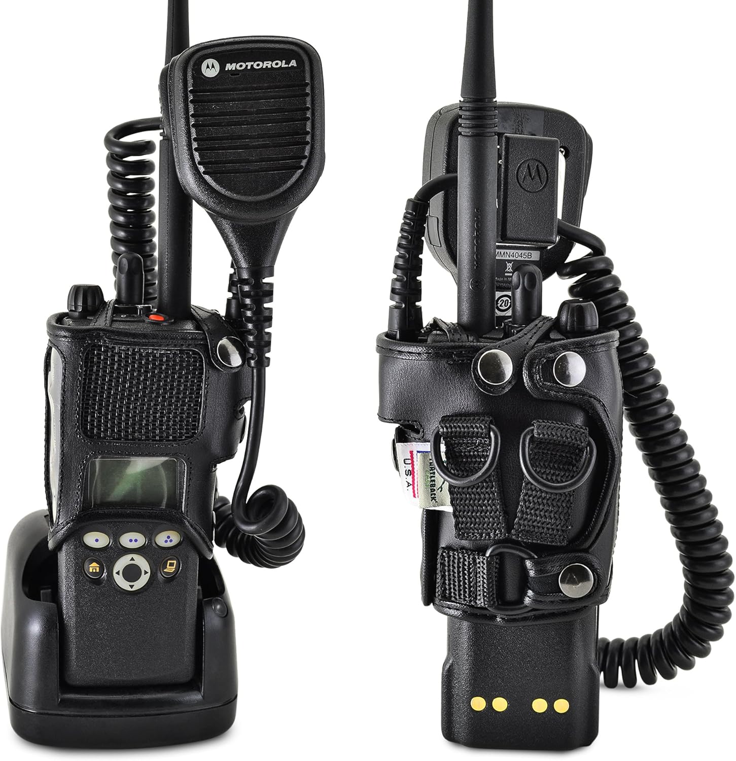 Turtleback Carry Holder for Motorola XTS2500 Models 1 2 3 Radio with D Rings Attachment, Fire and Police Two Way Radio Belt Case, Black Leather Duty Belt Holster with Heavy Duty D Rings,