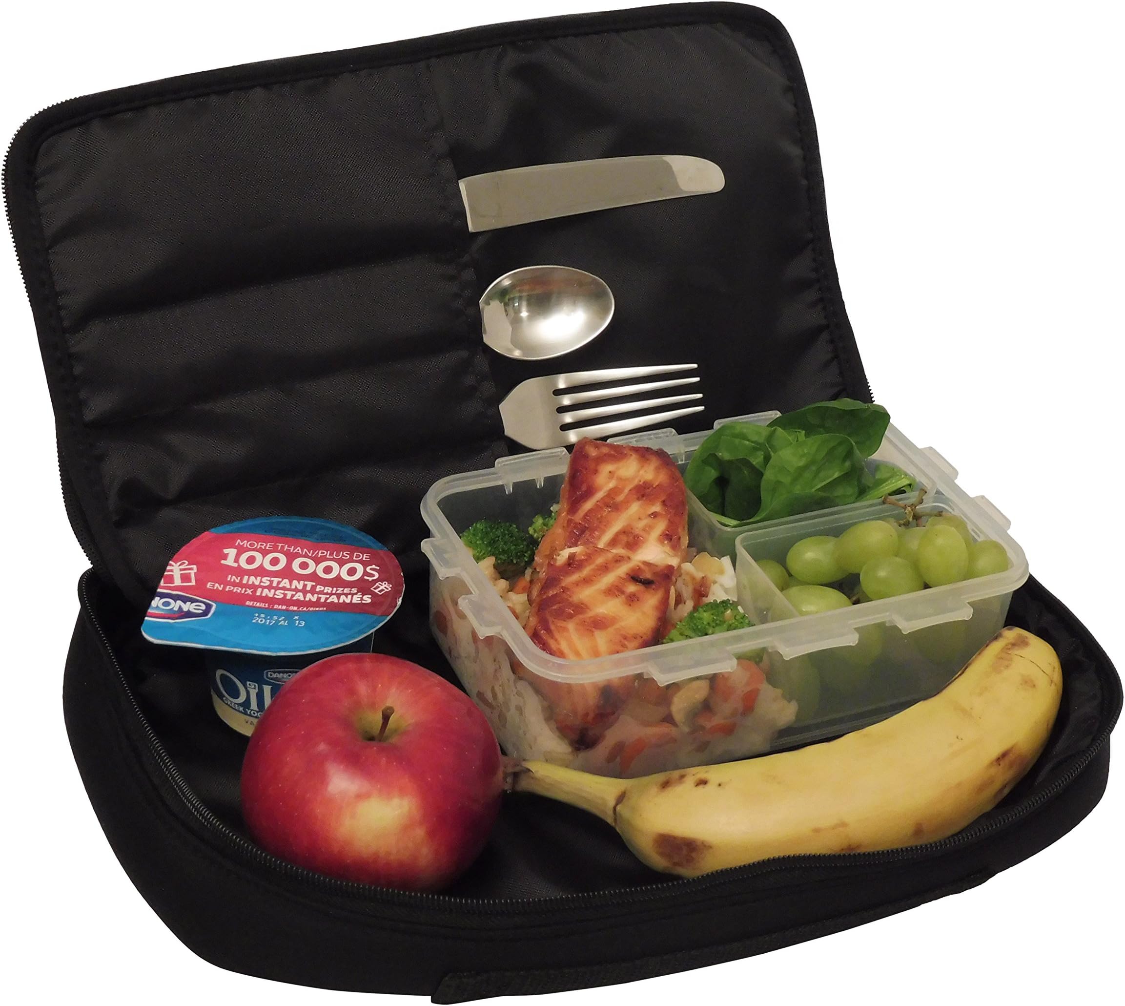 Best Lunch Bag for Men and Adults + Bento Box | Neoprene | Slim | Reusable | Flexible | Office and Work | Diet Management | 12"x7.5"x2.5" (BLACK)