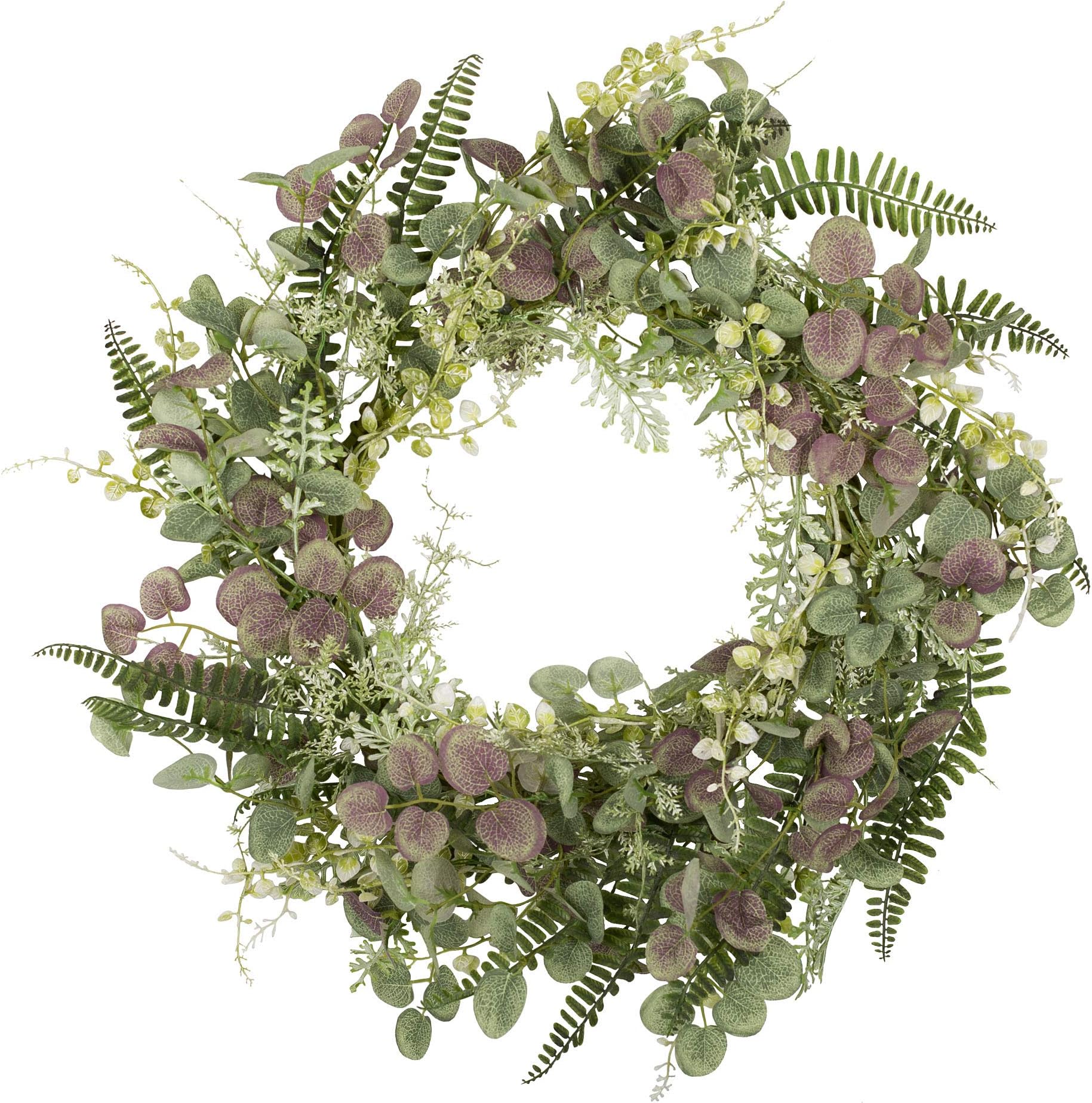 18 inch Artificial Fern Spring Door Wreath Welcome Greenery Front Door Wreath Green Wreath for Wedding Wall Home Decor