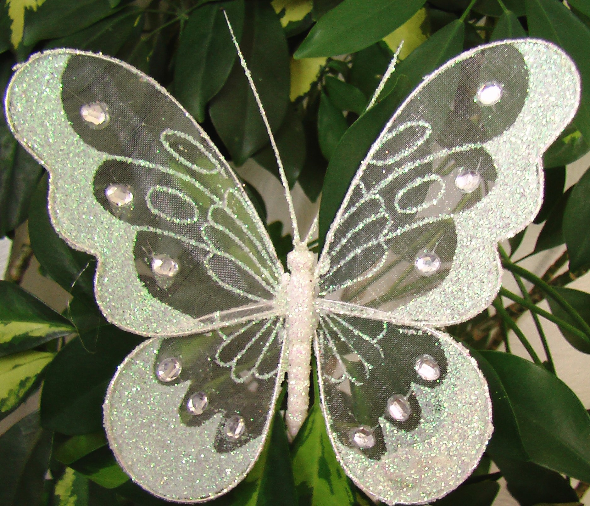 6 x bianco glitter farfalle ClipOn decorazione Lapel spilla molletta per capelli grande 18 cm