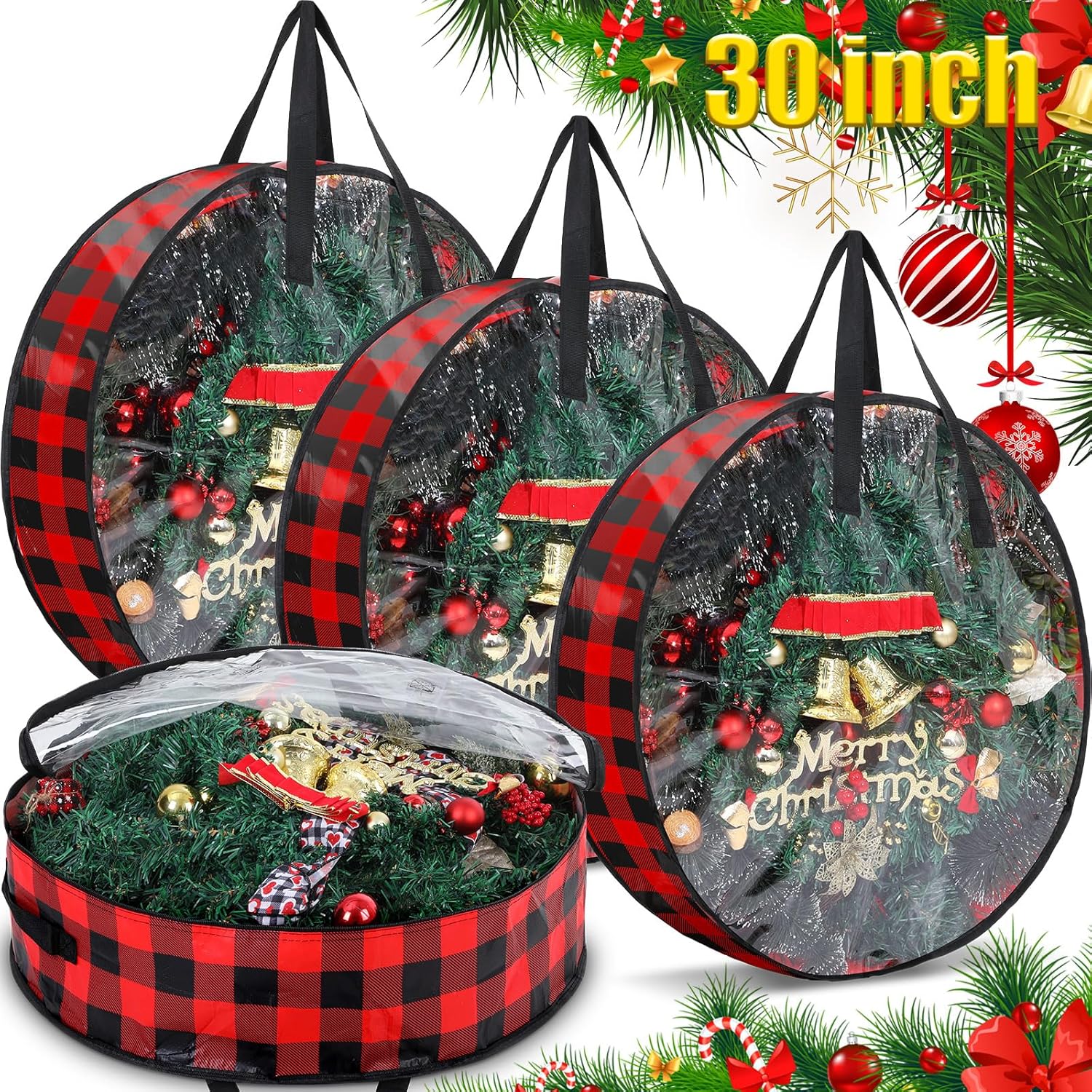 Shappy 4 Pcs Christmas Wreath Storage Bag Wreath Storage