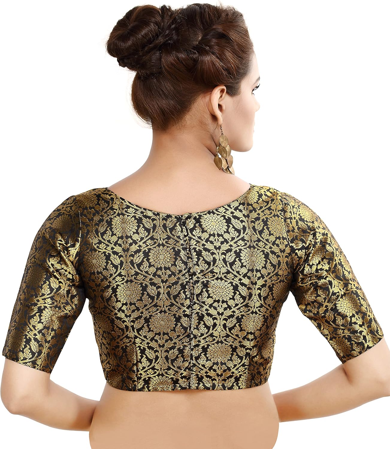 Womens Traditional Benaras Brocade Readymade Stitched Saree Blouse - Image 2
