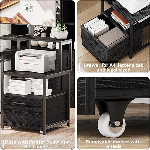 Miniatura 5 de IRONCK L Shaped Computer Desk, 66" Corner Desk with Power Outlet, File Drawer, Keyboard Tray, Riser Monitor Shelf and Storage Bag, Study Writing