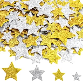 Star Stickers, Gold Star Stickers, 100 PCS Foam Stars Sticker for Kids Crafts, Self Adhesive Glitter Stars Shaped Gold Silver Foam Sticker Arts Crafts DIY Sticker for Winter Scrapbook Card Decoration