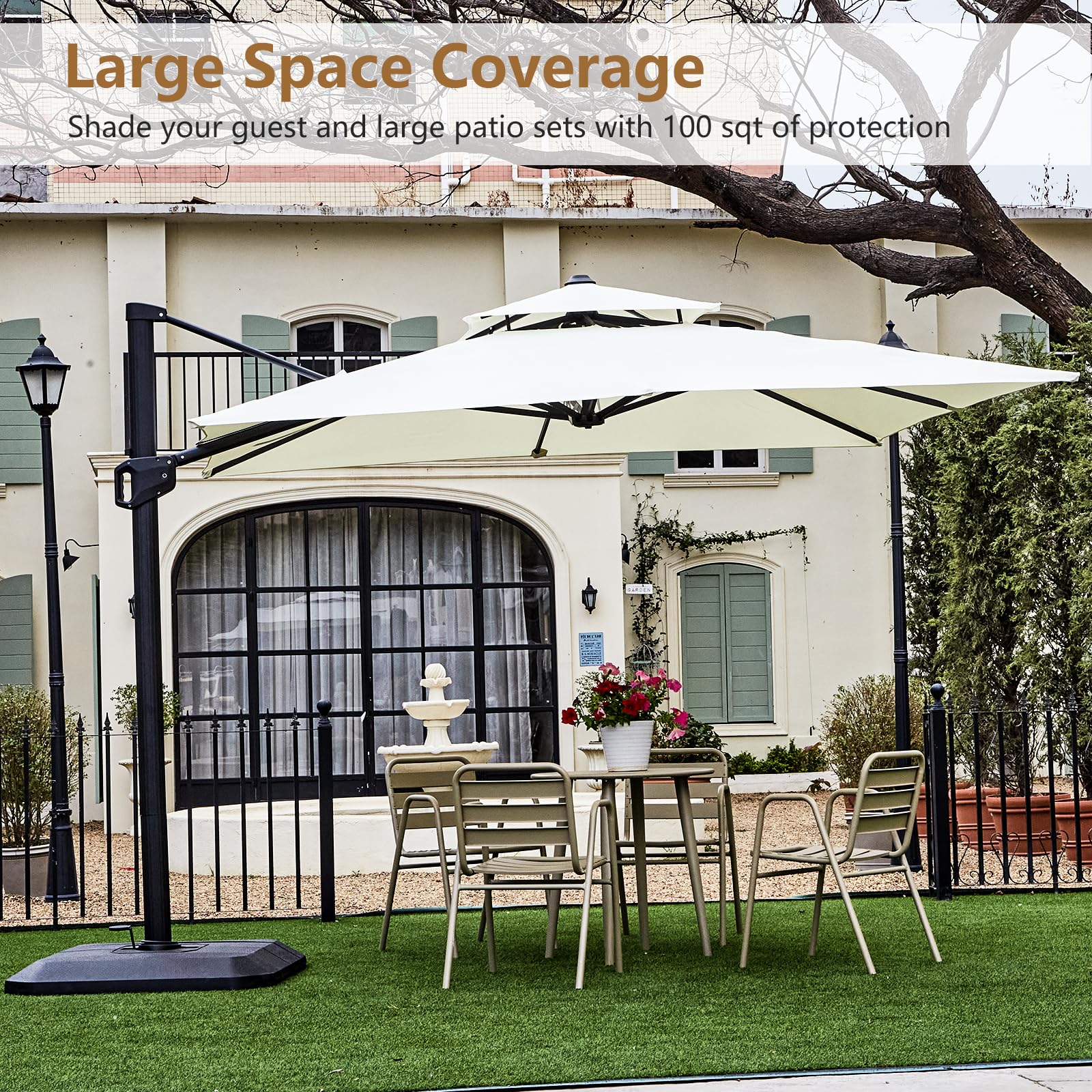 Garvee Parasol De Jardin En Aluminium 300 x 300 cm - Toile Anti-UV 50+, Imperméable, 8 Baleines, Manivelle Réglable, Rotation à 360°, Protection Contre Le Vent - Idéal Pour Terrasse, Balcon, Piscine