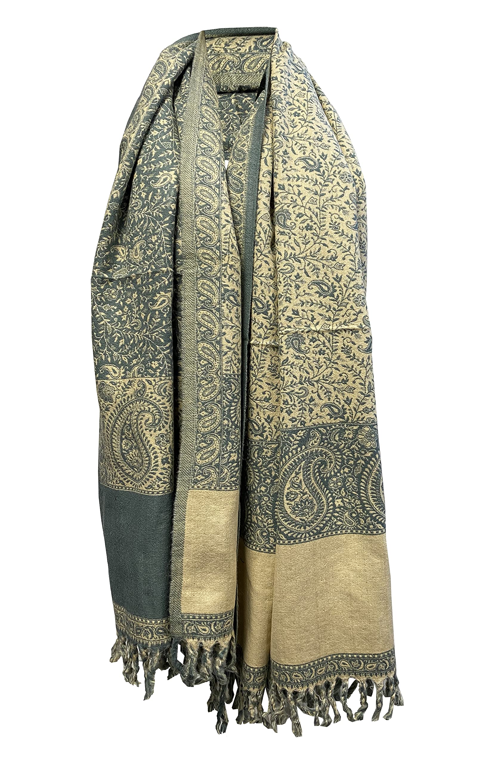 TI Halstuch aus reiner Yakwolle, Vintage-Stil, Blumenmuster, Dekoration, Wolle, Unisex, doppelseitig, luxuriös, Geschenk, Größe L, Blass, L
