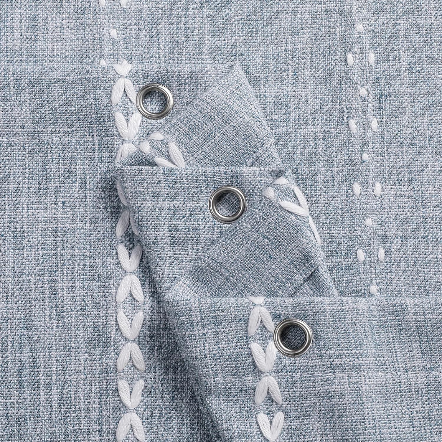 meioro Boho Farmhouse Striped Shower Curtain, 330GSM Linen Woven Fabric Shower Curtain Set with Tassel, Water Repellent Rustic Bohemian Thick Cloth Shower Curtains for Bathroom, Blue, 72x72 - Image 8