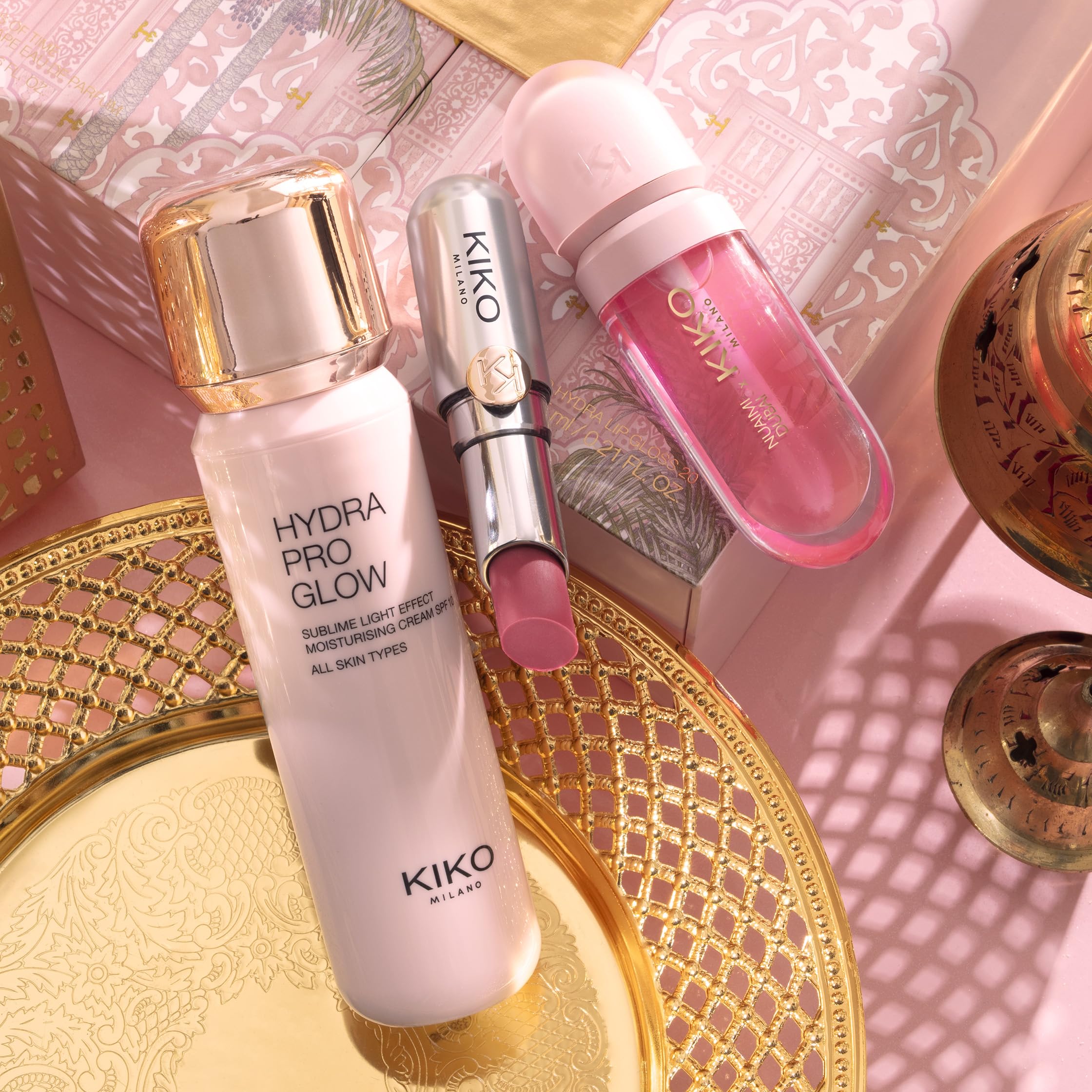 KIKO Milano Threads Of Time Hydra Glow Skincare Kit: Crème Visage, Huile, Baume Lèvres