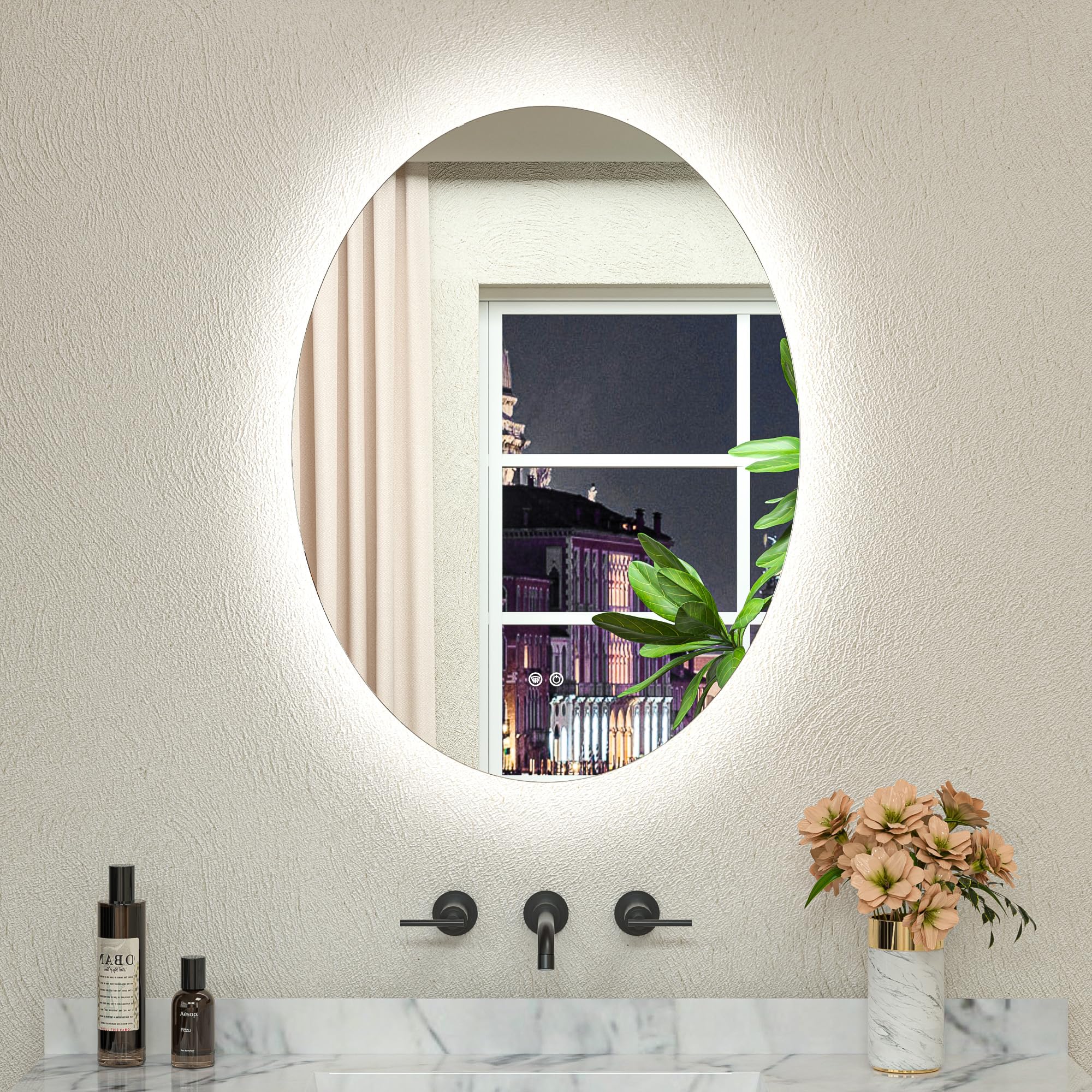 Miroir ovale à LED 61x81cm retroéclairé à intensité variable pour salle de bain