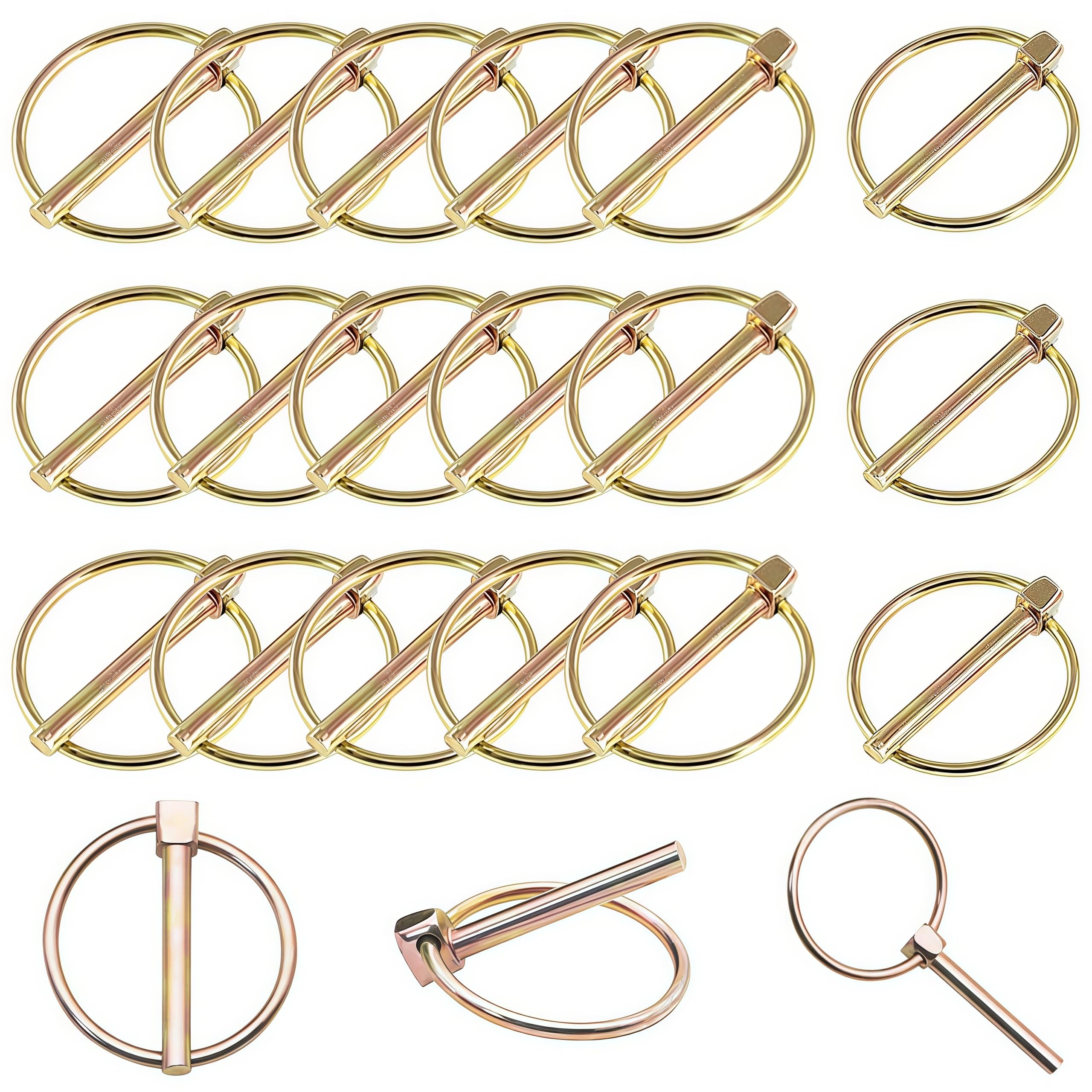 Mostantu 15Pcs 3/16", 1/4", 5/16", 7/16" Heavy Duty Lynch Pin Set with Ring, 4 Size Round Linch Pins Lock Pin Clips for Farm Tractors, Trucks, Trailers, Mowers