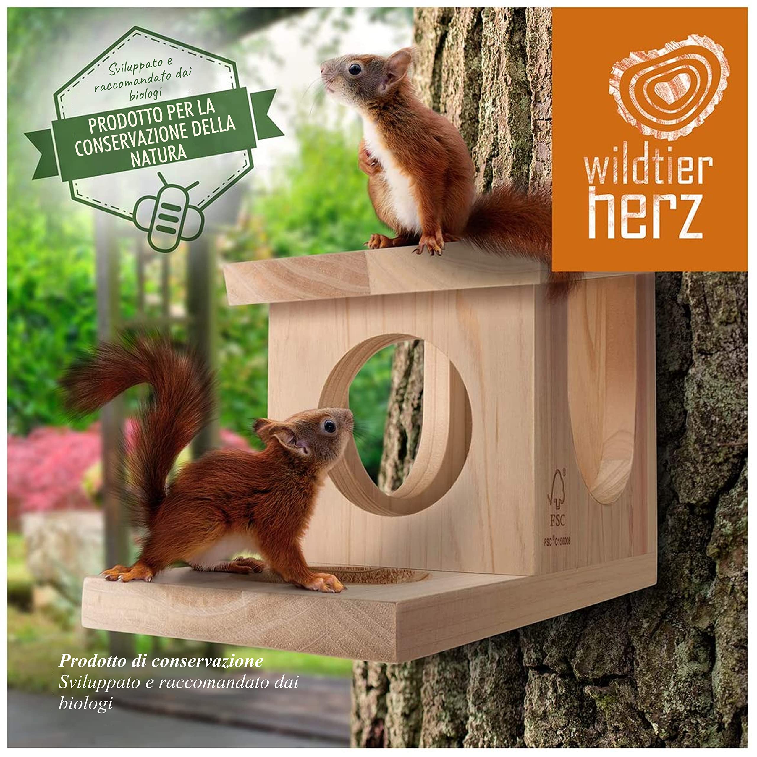 Görges Markenwelt Naturale Mangiatoia per Scoiattoli, da Appendere - Casa di Scoiattolo e Nido - Resistente alle Intemperie Mangiatoia per Giardino - Legno Naturale - Ecologico per Scoiattoli
