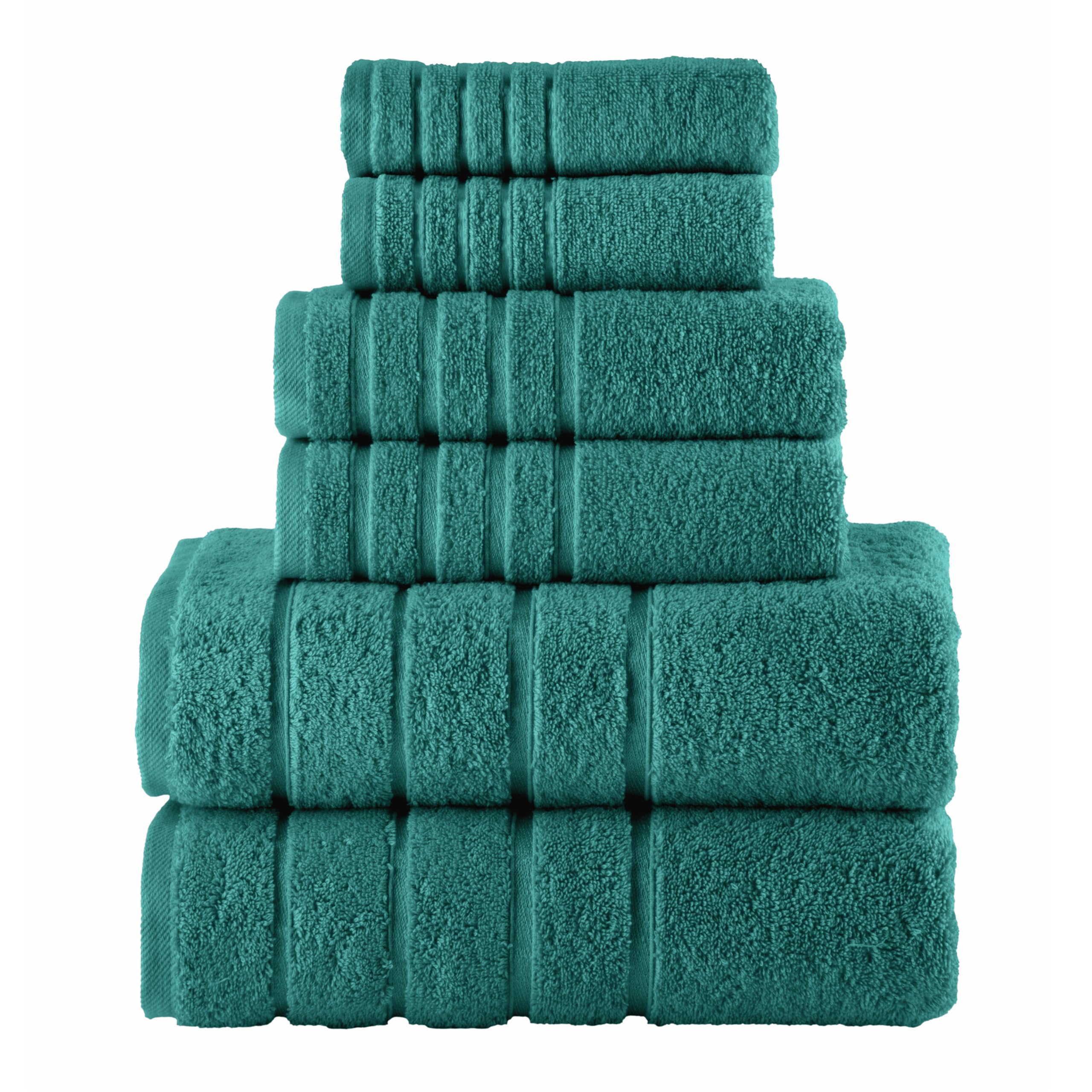 Elegant Comfort 4 Lines Viscose Stripe 6-Piece Premium Towel Set - 100% Turkish Cotton High Absorbent Luxury Bathroom Towels – Includes 2 Washcloths, 2 Hand Towels and 2 Bath Towels Set, Turquoise