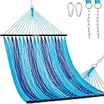 Lazy Daze Hammocks 10.5 FT Double 2 Person Caribbean Rope Hammock, Hand Woven Polyester Hammock with Spreader Bars, for Outside Outdoor Backyard Patio Poolside, 450 LBS Capacity, Tan