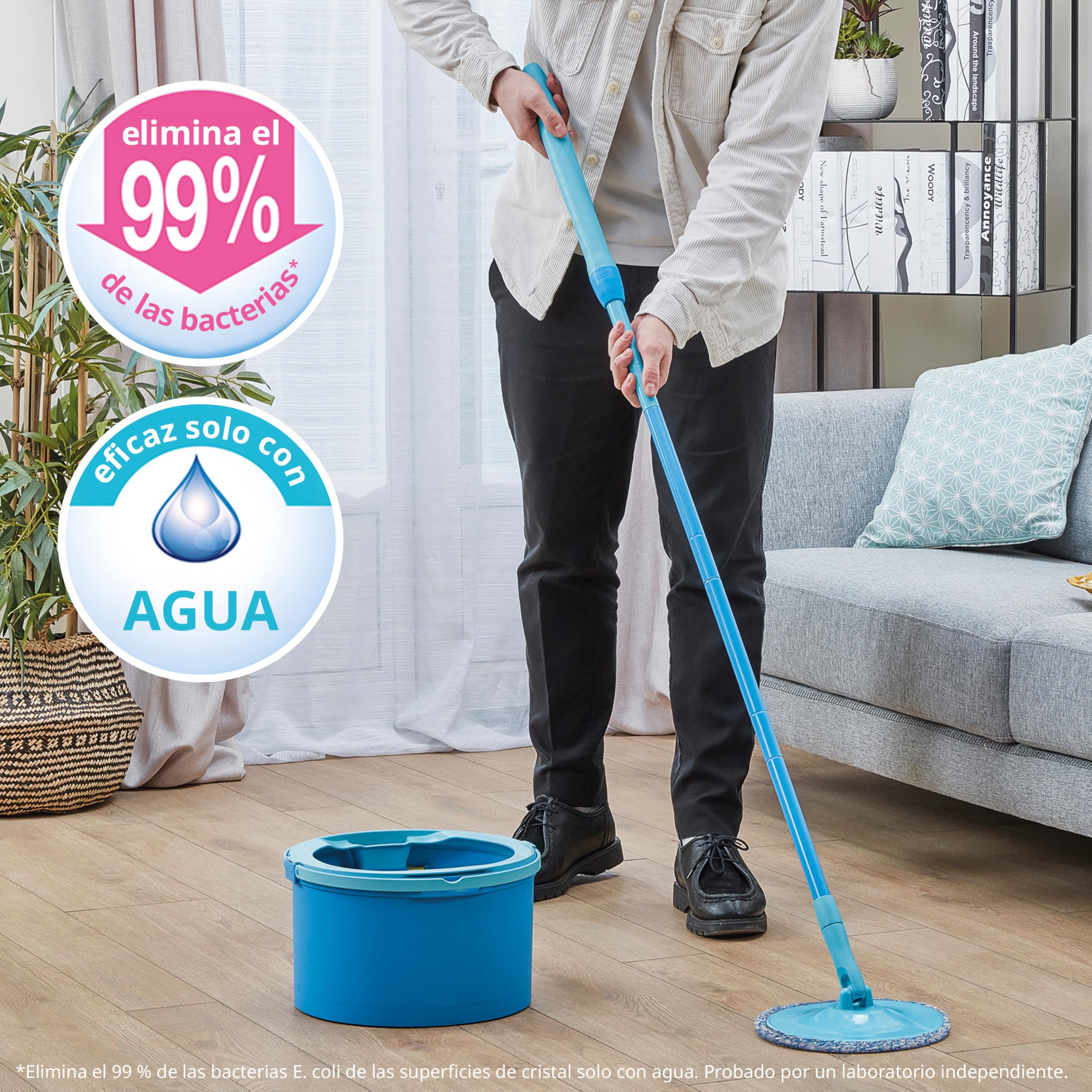 Spontex Aqua Revolution System X'tra Set de fregona y cubo | Separa el agua limpia del agua sucia | Limpia suelos laminados, de madera y baldosas | Fregona plana con recambios de microfibra