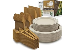 PAMI Compostable 250-Piece Rustic Paper Plates Combo Set