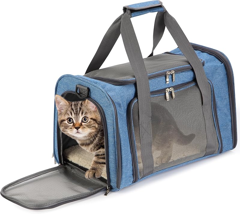 Bolsa de transporte para gatos Mr. Pen com tela respirável, tamanho Médio, Azul