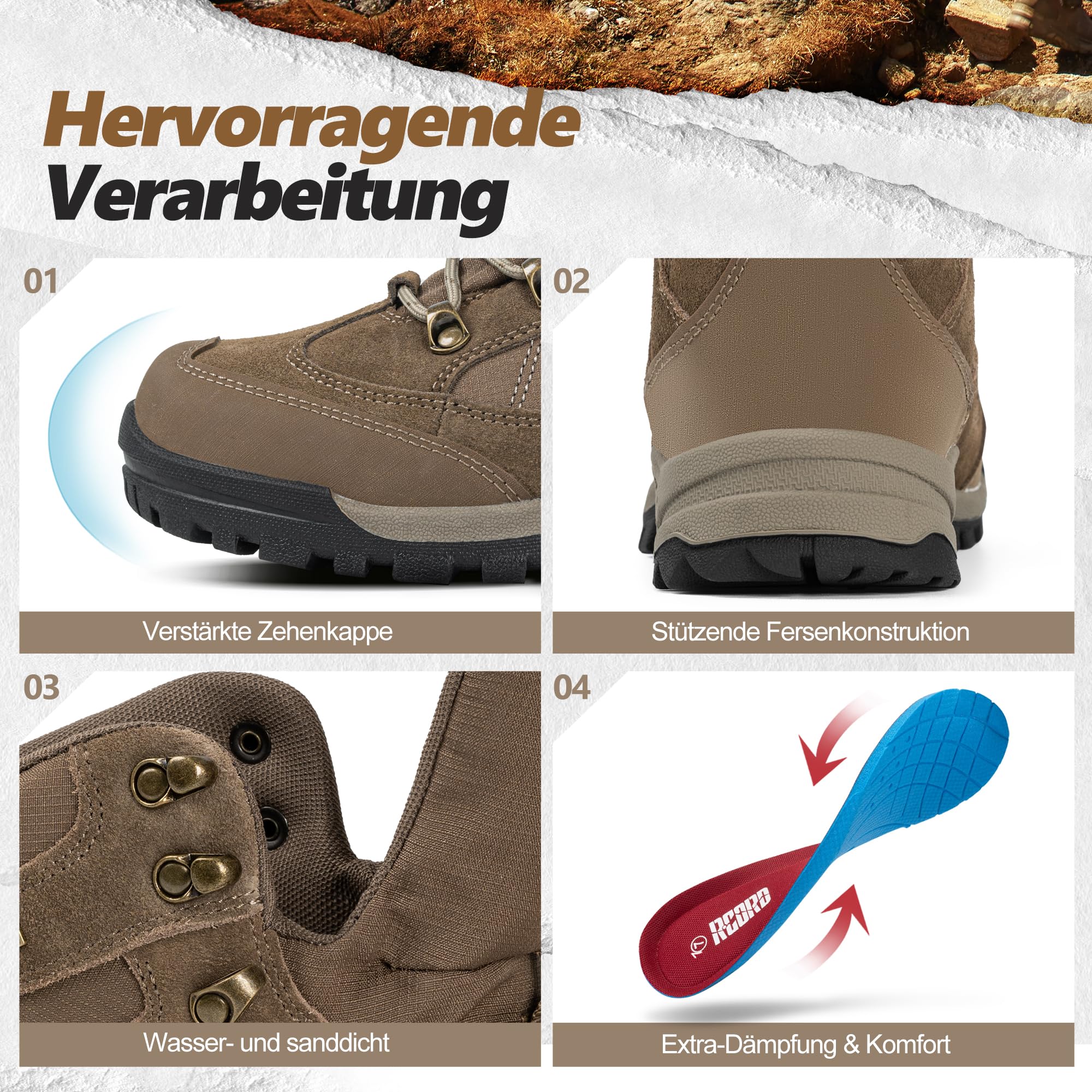 R CORD Wanderschuhe Damen wasserdichte Trekking & Wanderschuhe für Damen Outdoor Trekkingschuhe Damen Wanderschuhe Wasserdicht