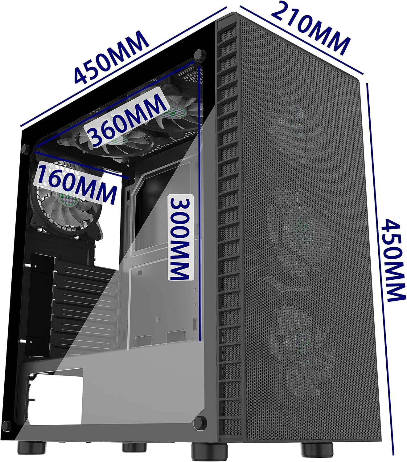 MUSETEX Mesh ATX Mid-Tower Computer Gaming Case with 6 PCS × 120mm LED ARGB Fans USB 3.0 Port Mesh Front Panel & Tempered Glass PC Chassis(G05MN6-HW)