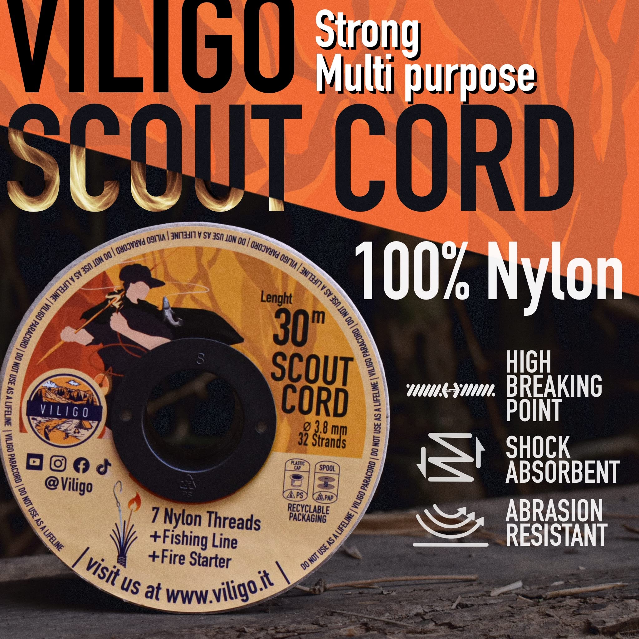 VILIGO Scout Cord, Nylon Braid (3.8mm), Made of 7 Nylon Strands, 1 Line and 1 Jute String - Image 4