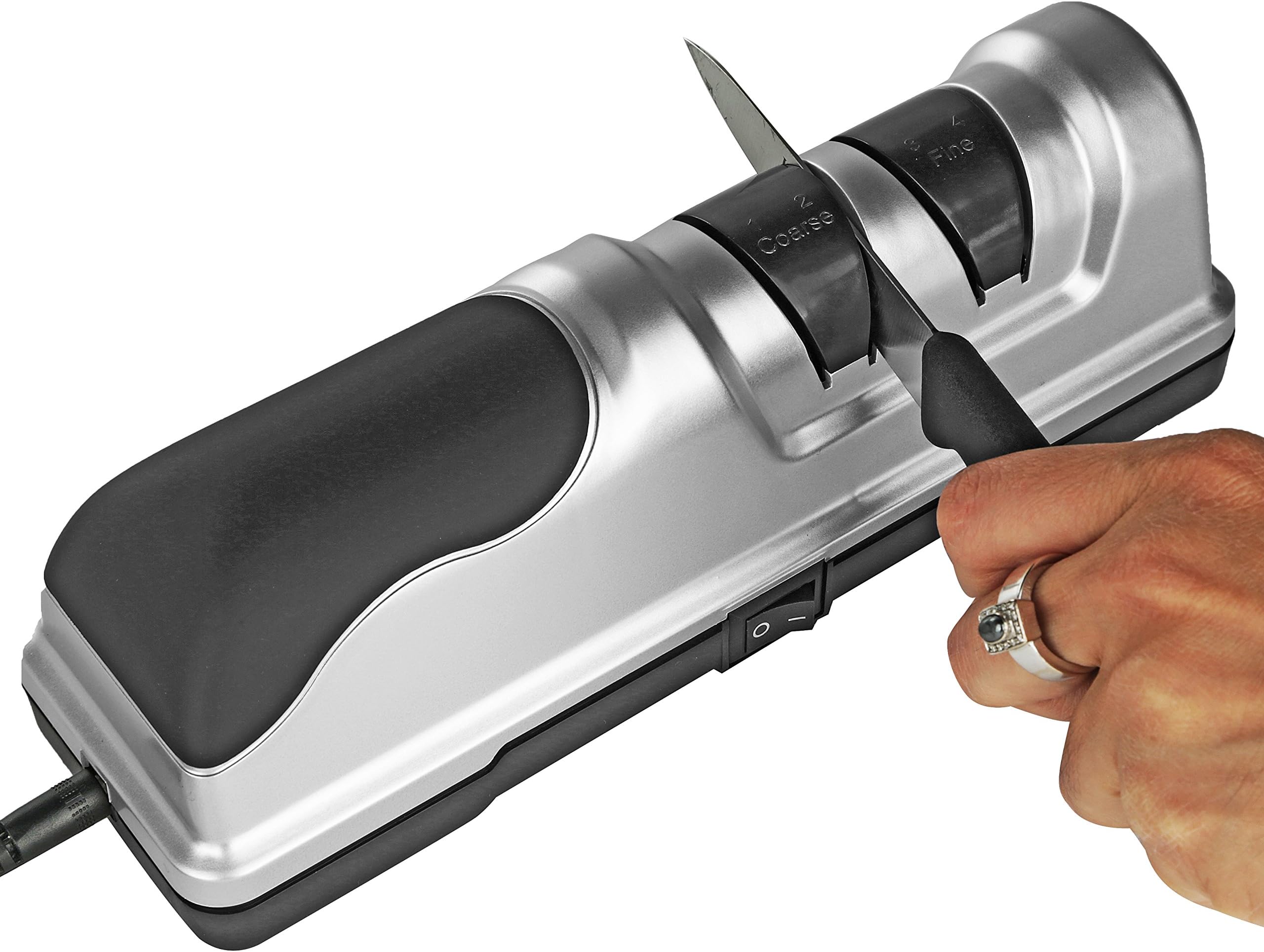 Professional Electric Diamond Knife Sharpener, 2 Stage Coarse and Fine with 4 Blade Guide Slots for Correct Angle, with a Non Slip Base