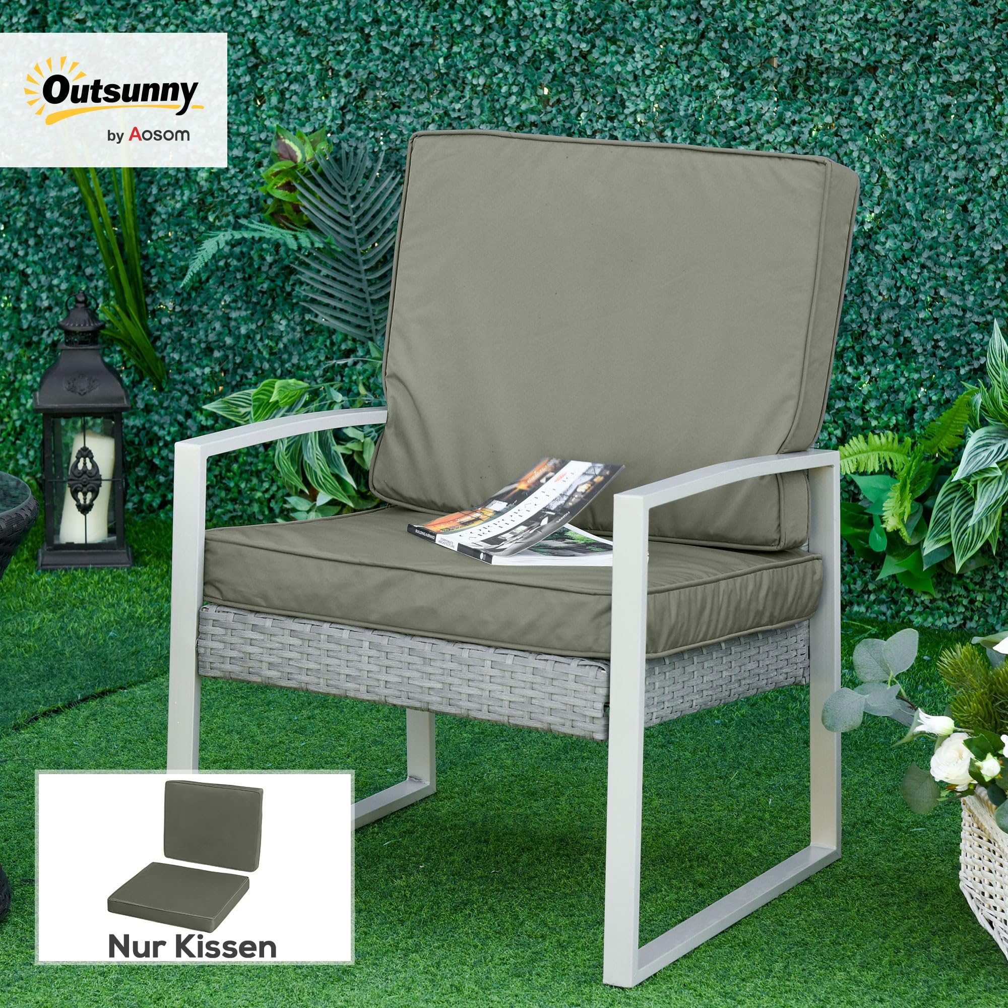Outsunny set di 2 cuscini per sedia, cuscino per sedia 56 x 52 cm con cerniera, rivestimento in tessuto, imbottitura spessa 7 cm, cuscino lavabile per casa, giardino, auto, ufficio, divano, sedie,