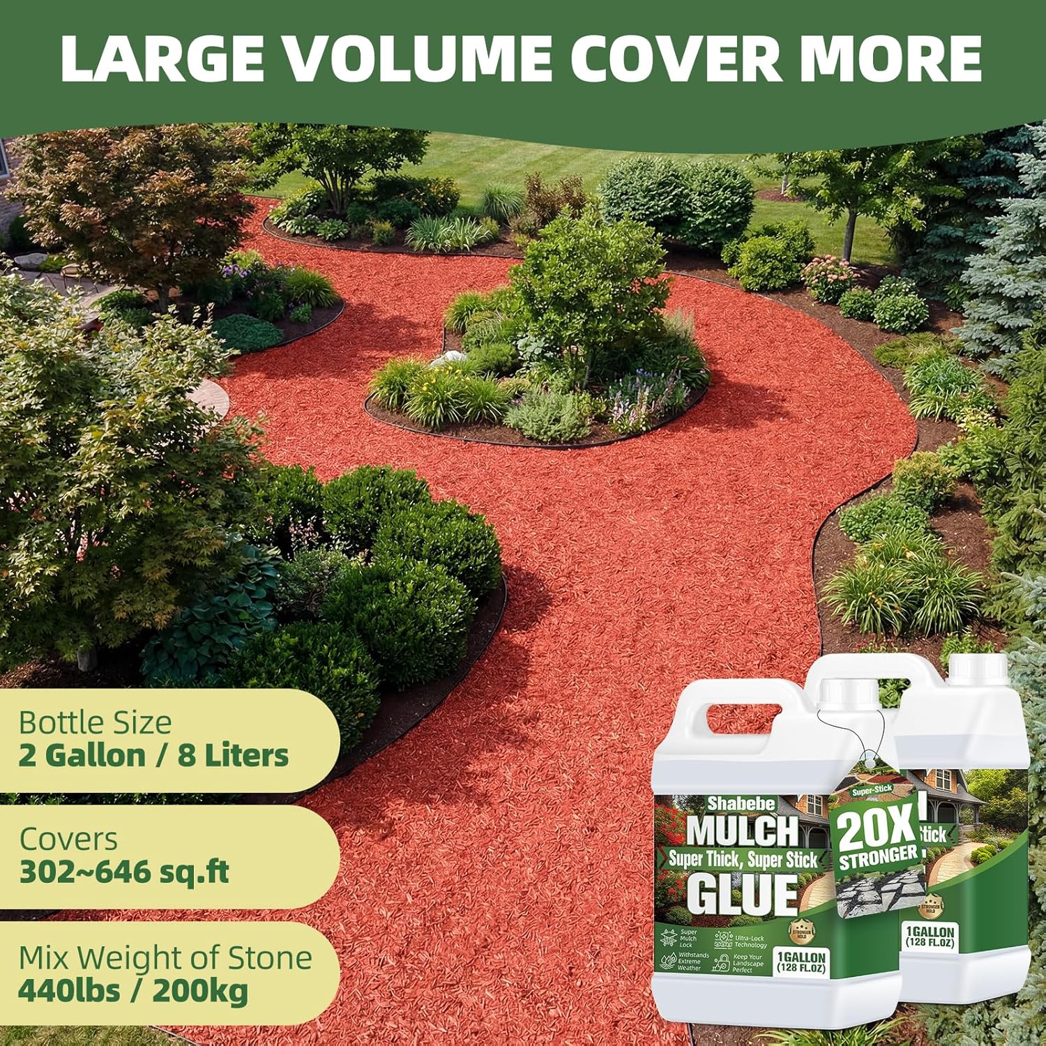 Mulch Glue 2 Gallons - Super Stick Rock Glue for Landscaping Gravel Binder for Pea Gravel, Long-Lasting & Non-Toxic, Covers 2X More Area Pebble Gravel Hold for Paths, Patios & Garden Borders
