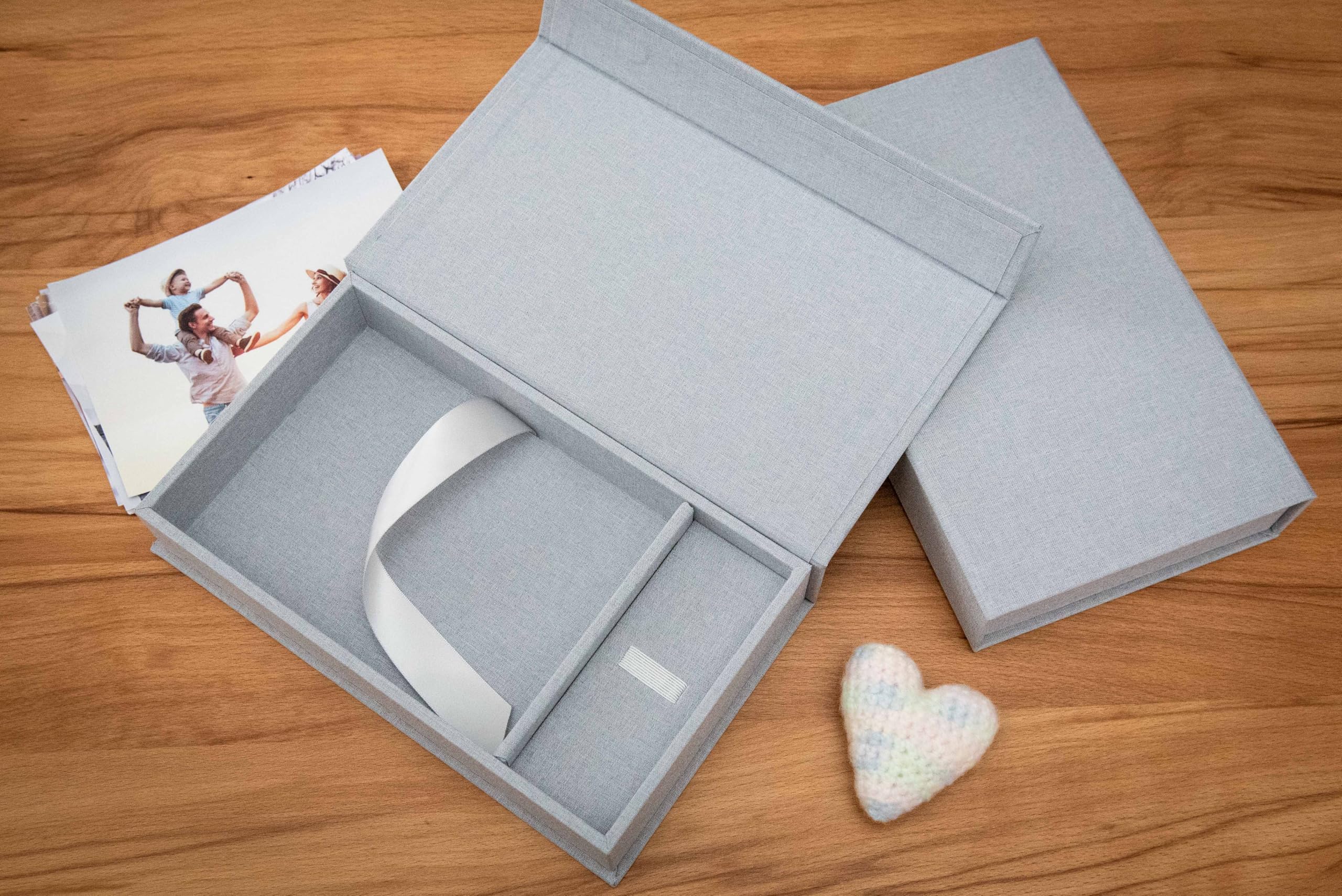 Contenitore USB per matrimonio, con scatola fotografica, 13 x 18 cm, tessuto di lino (HGray)