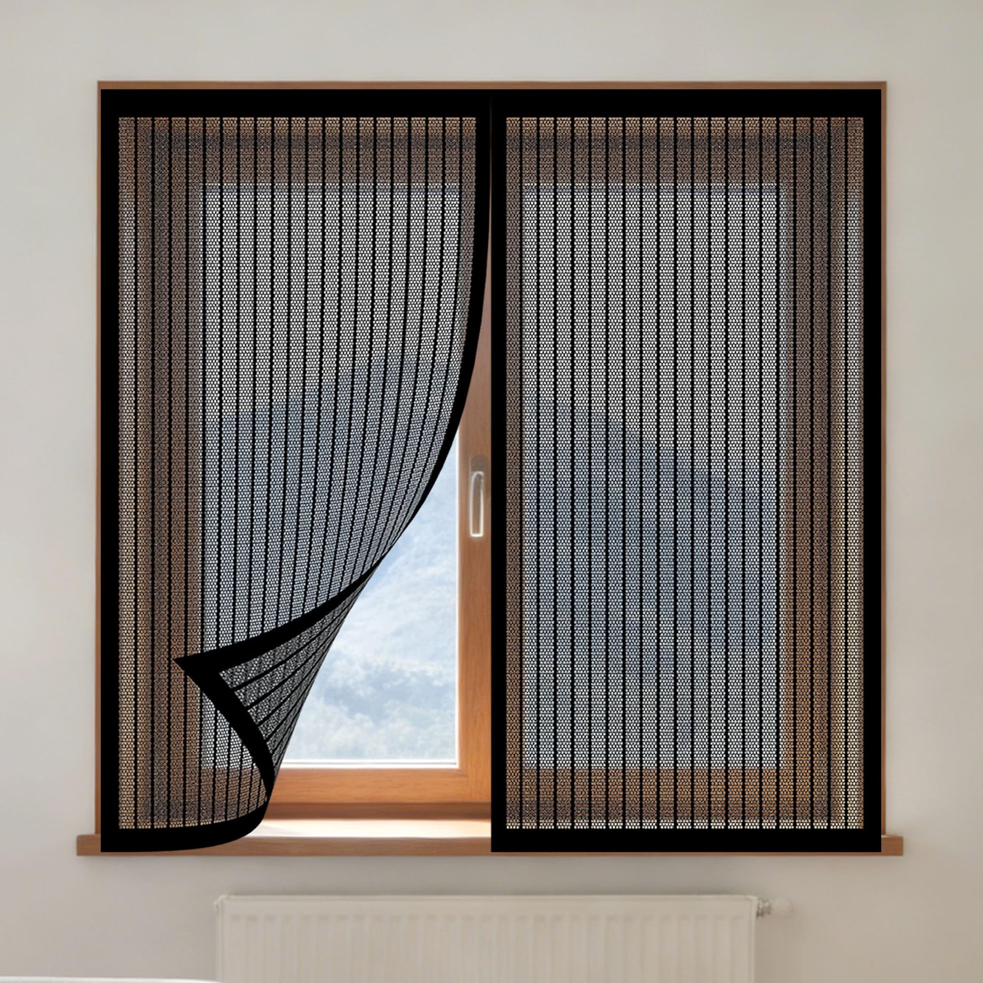 Window Fly Screen 165 x 90 cm Keep Fly Mosquito Out DIY Selfadhesive Insect Mesh Curtain Easy Install for Living Room Bedroom Offfice, Black