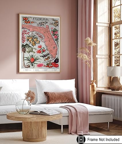Miniatura 6 de Poster Master Póster de viaje vintage, impresión retro de Florida, arte del estado de Everglade, arte de frutas y flores, regalo para hombres,