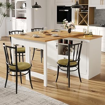 Oslghy Extendable Bar Table with Storage Space, 360&deg; Rotating Bar Table, Kitchen Island with Adjustable Table Top, 120-180 cm