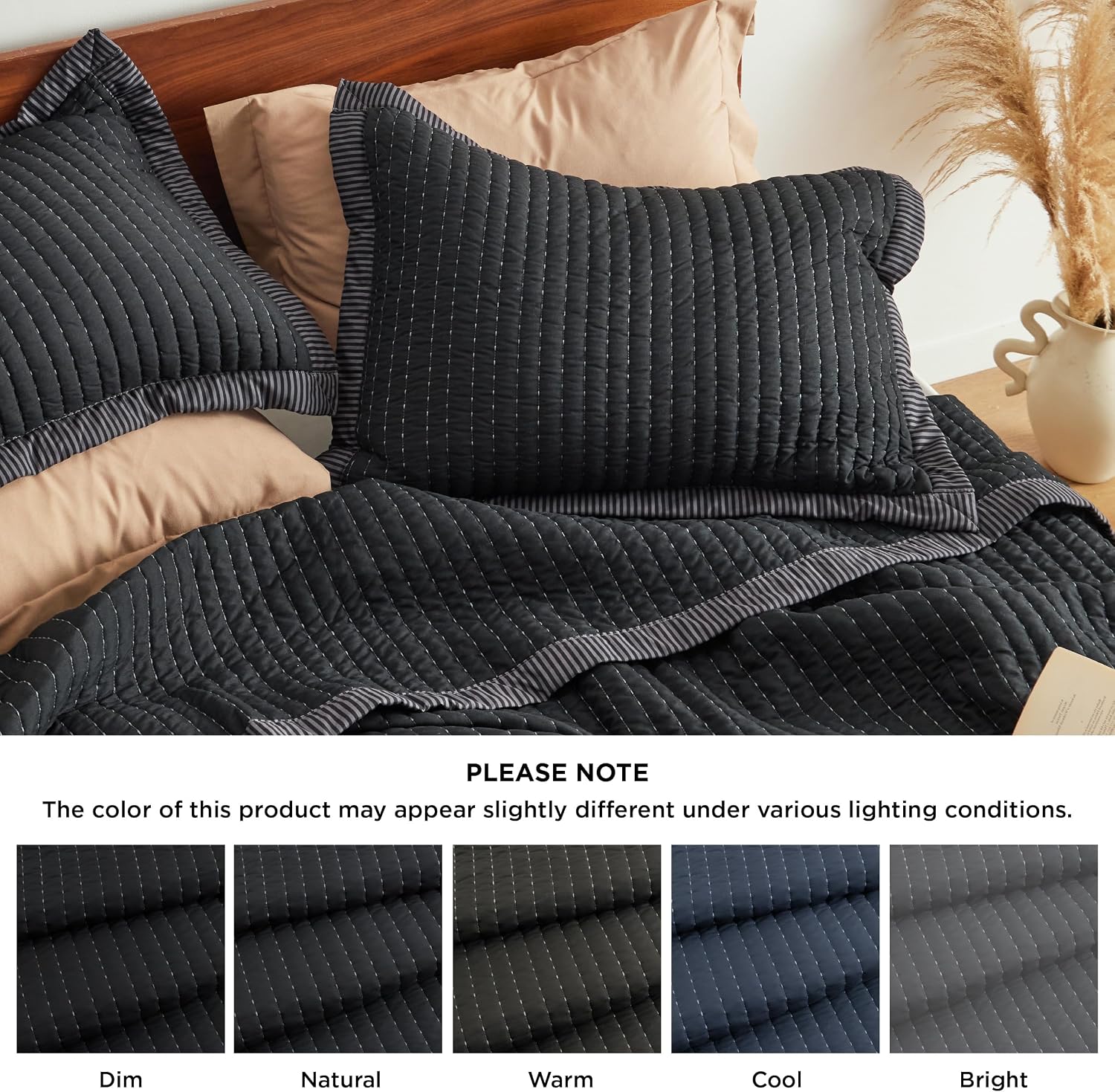 Bedsure Black Quilts Queen Size - Queen Quilt Bedding Set Bedspread Coverlet, Lightweight Corduroy Pattern Bedspread, 3-Piece Set with 90"x96" Coverlet & 2 Pillow Shams, All-Season Soft Microfiber
