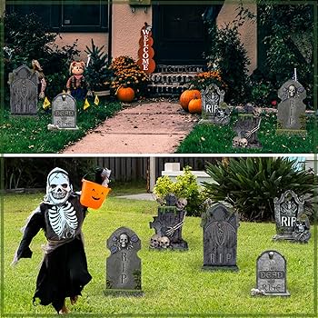 Amazon.co.jp: Sasylvia 5個 ハロウィン墓地 墓石 苔むした墓石