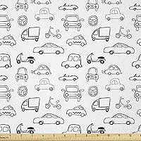 Vista 233 de Ambesonne Tela de Fiesta Popstar por Yarda, Estilo de Dibujos Animados Garabatos Dibujados a Mano Tema Musical Impresión de Arte Lineal, Tela