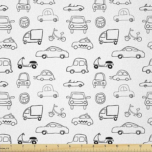 Miniatura 233 de Ambesonne Tela de Fiesta Popstar por Yarda, Estilo de Dibujos Animados Garabatos Dibujados a Mano Tema Musical Impresión de Arte Lineal, Tela