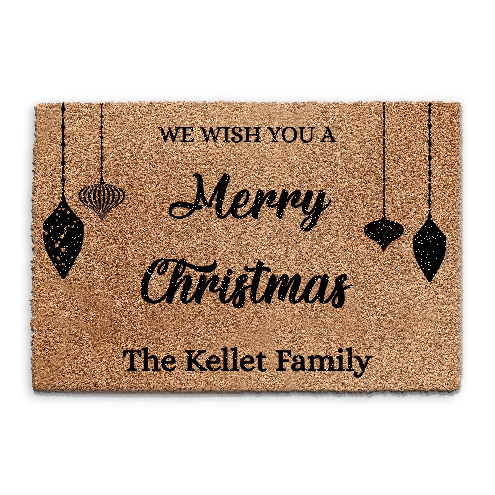 Hairyworm Personalised Doormat (40cm x 60cm) Small, Customise with Family Name, Merry Christmas Entrance Door Mat, Coconut Core Fibre Heavy Duty Mat, Rug, Coir Regular Door Mat