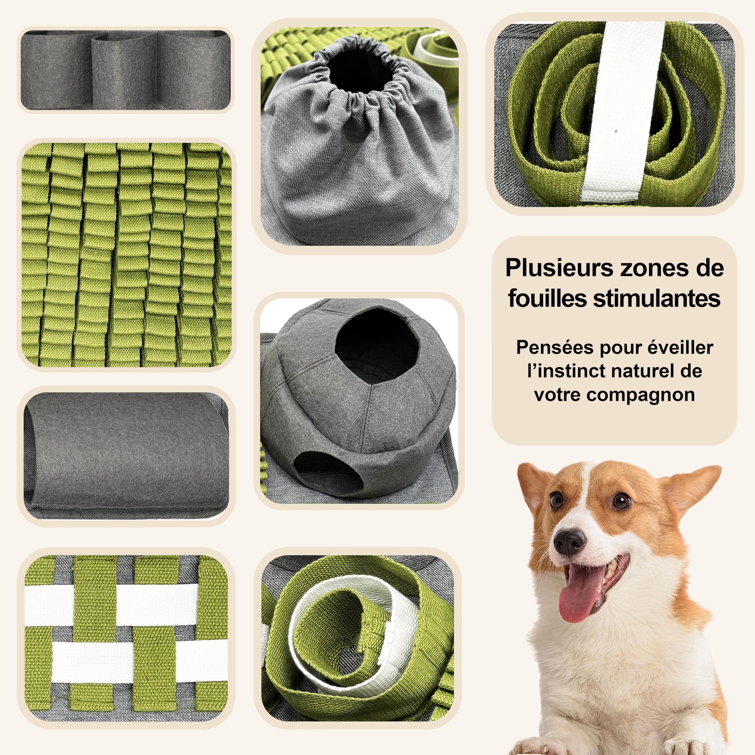 Huppy Tapis de Fouille Chien, Chat – Tapis à Renifler en Tissu Renforcé – Snuffle Mat – Gamelle Anti Glouton, Léchage – Jouet d’Occupation Chiot, Puzzle Alimentation