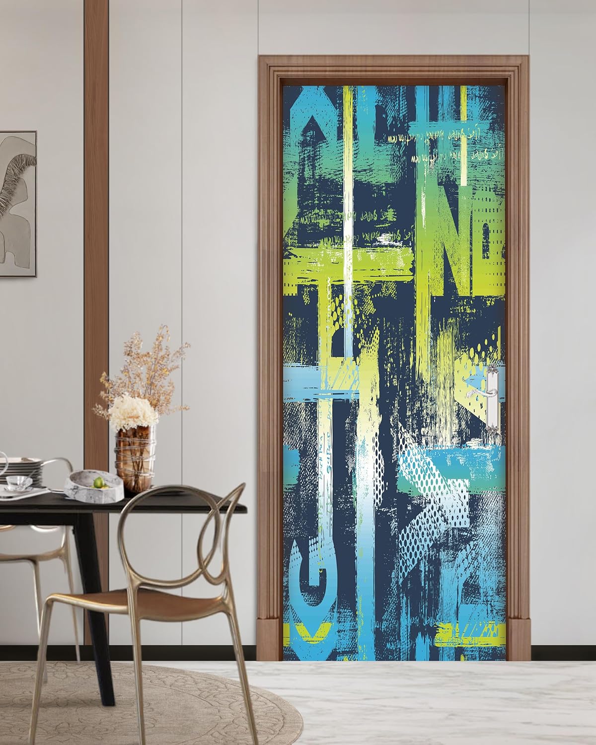 FLFK Door Sticker - Peel and Stick Door Mural, Abstract Graffiti Wall Decals, Removable Self-Adhesive Door Wallpaper for Home Decor, Combined Size 30.3" W x 78.7" L, Split into 2 Pieces