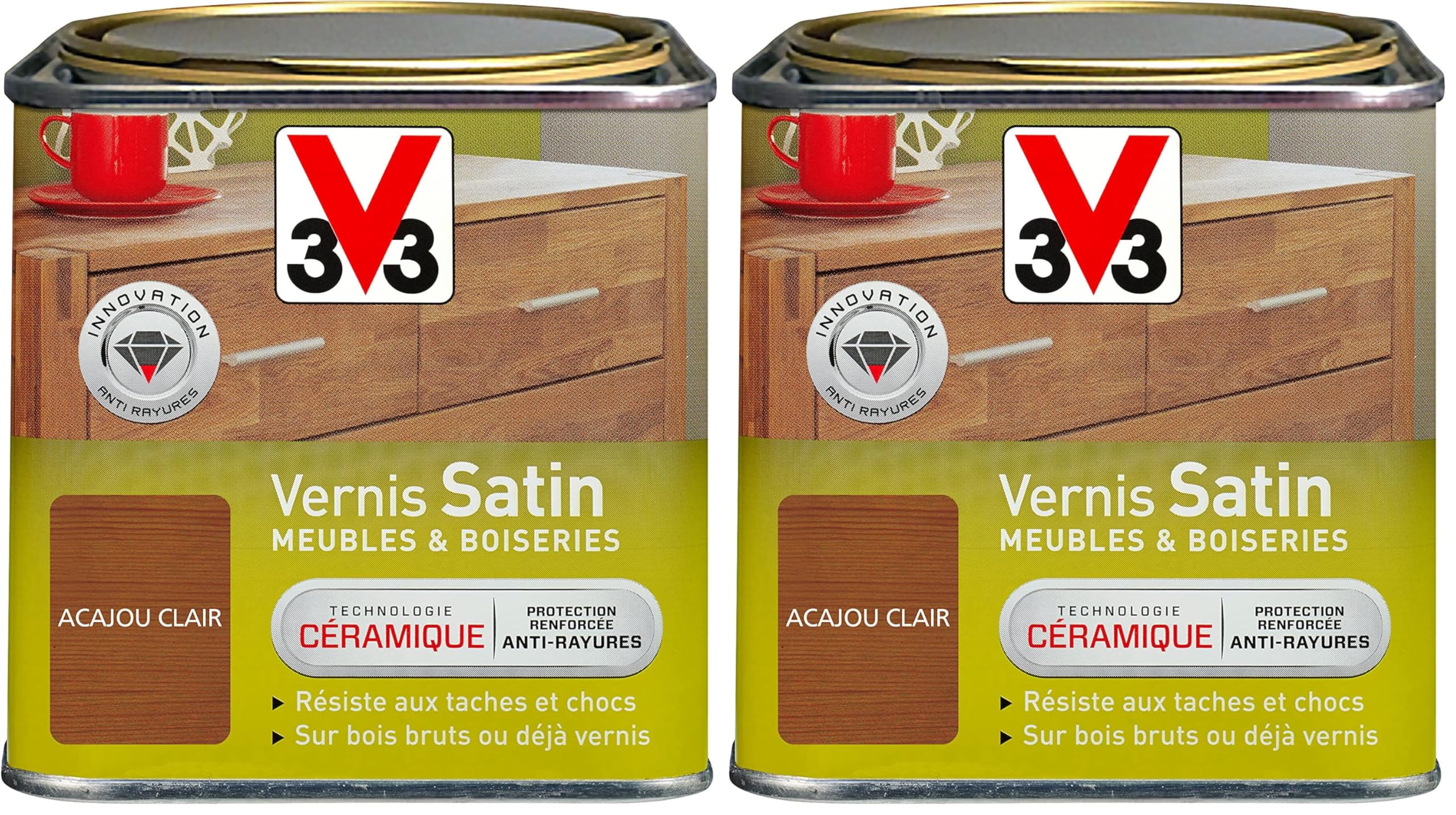 Vernis intérieur satin V33 acajou clair haute protection pour boiseries