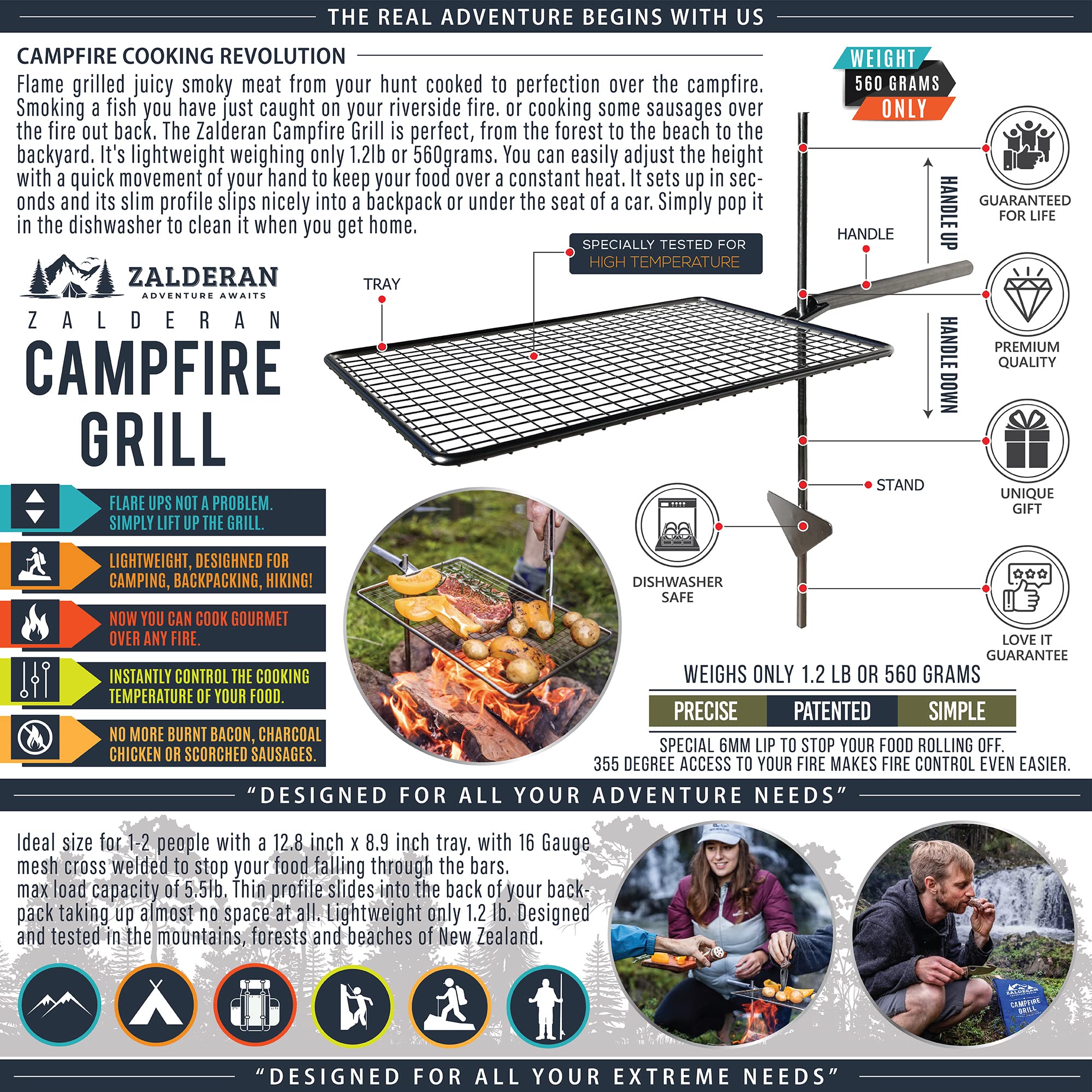 Zalderan Campfire Grill Grate. Small Lightweight, Stainless Steel ...