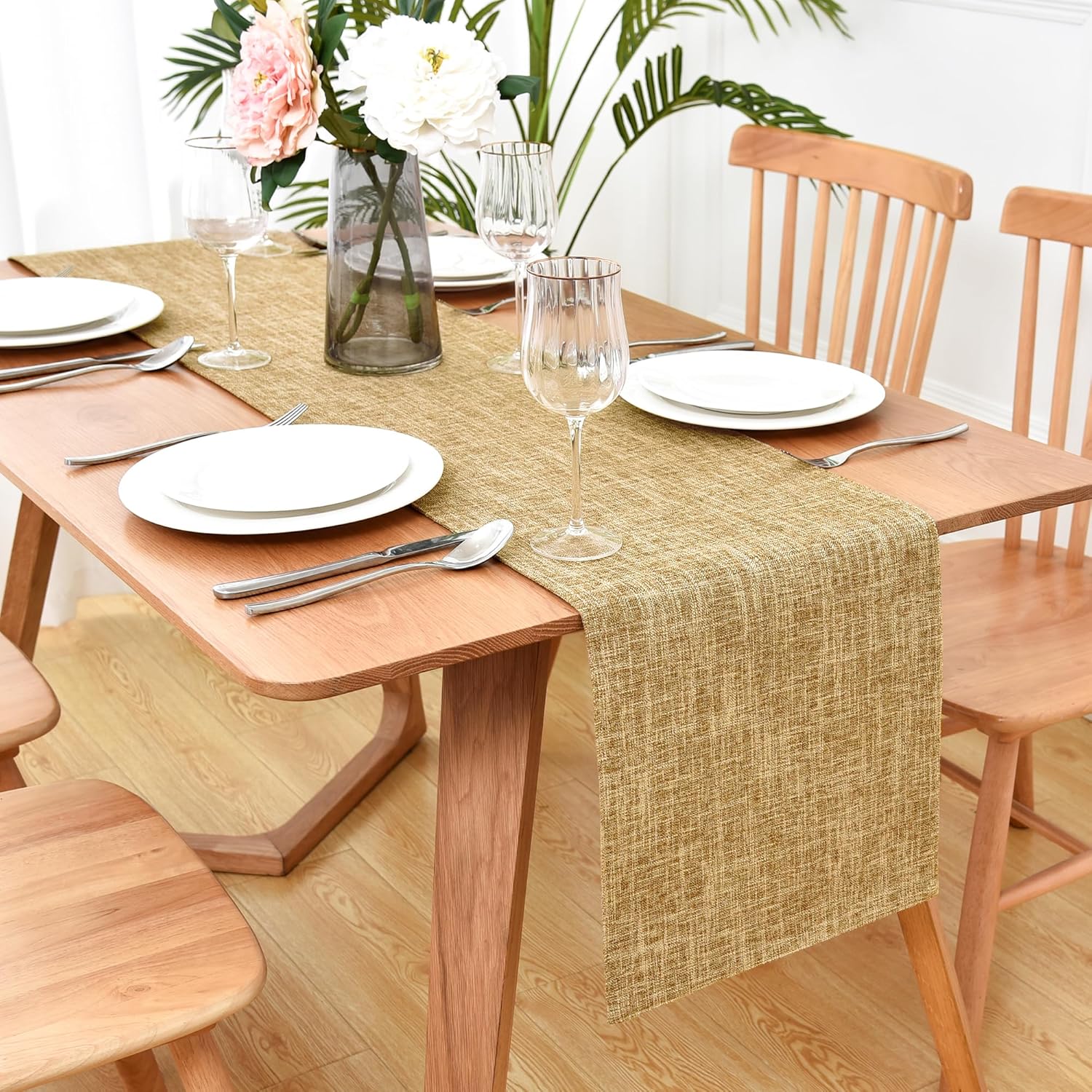 Faux Linen Double Layer Table Runner 72 Inch Long Farmhouse