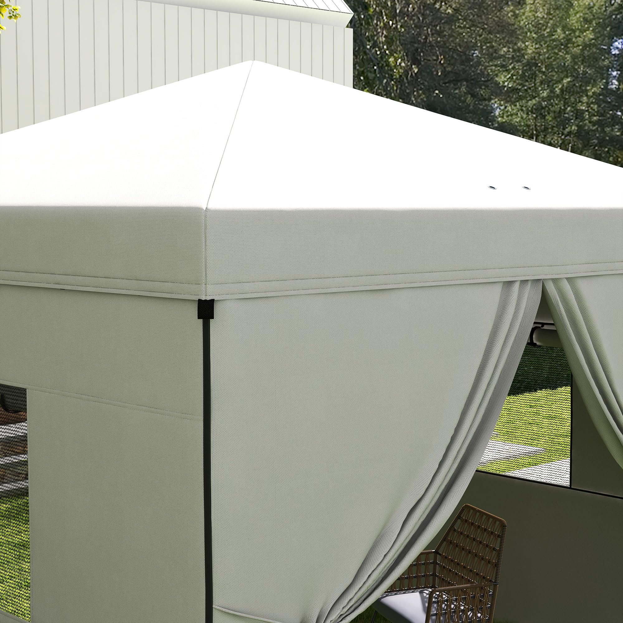 Outsunny Carpa Plegable Pop-Up 3x3 m Cenador de Jardín con 4 Paredes Laterales 2 Ventanas de Malla Altura Ajustable Bolsa de Transporte Impermeable y Anti-UV para Camping Fiestas Blanco